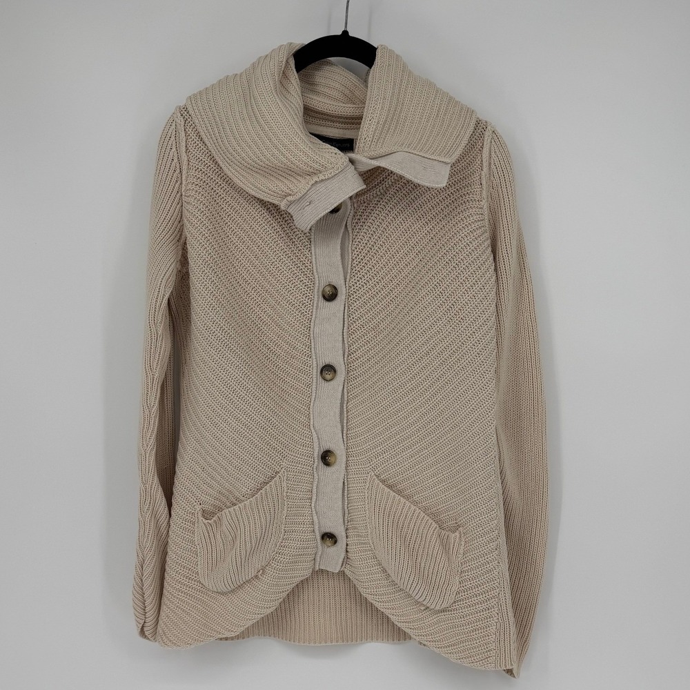 Calvin Klein Jeans Womens Cream Chunky Knit Asymmetrical Button Cardigan Sweater